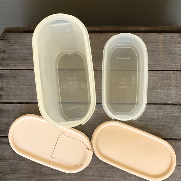 Set of 2 Vintage Tupperware Modular Mates® Oval 4 and 2 Pink Ivory Rose Pour All - Picture 5 of 6